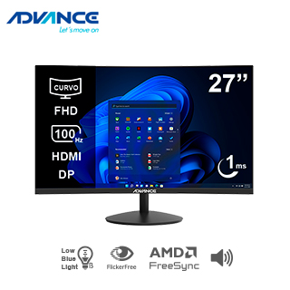 Monitor Curvo Advance ADV-2751S, 27" FHD VA, 100Hz, 1ms, HDMI, DP, Parlantes, Negro