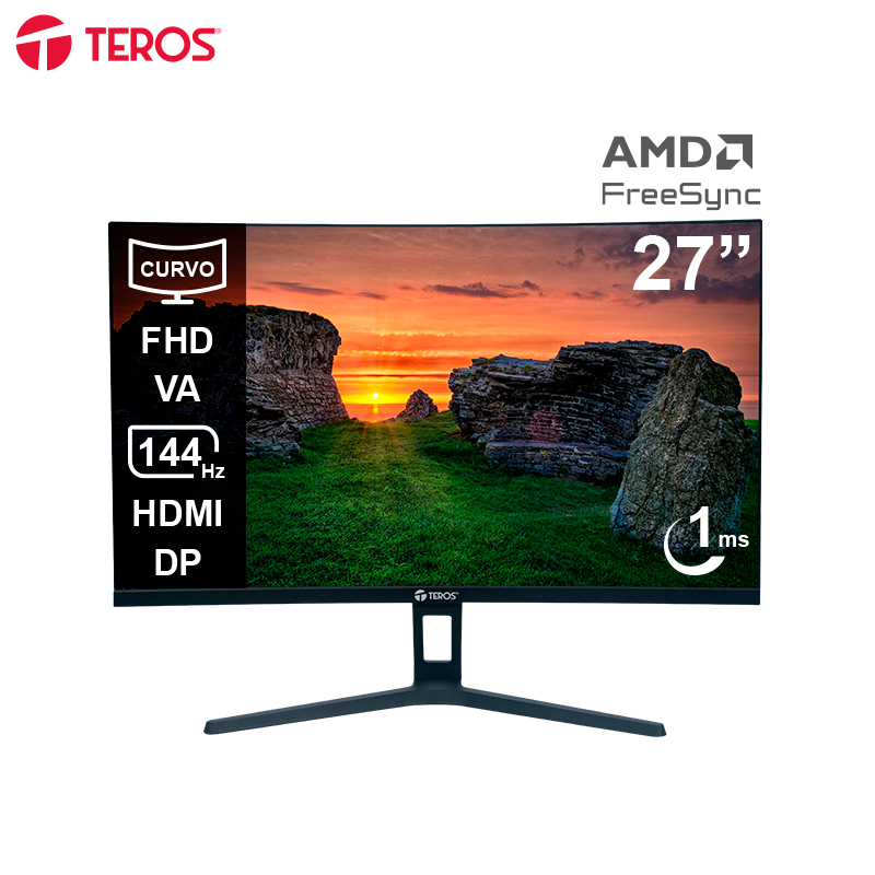 Monitor Curvo Teros TE-2734S, VA FHD (1920 x 1080), 144HZ, 1MS, HDMI, DP, Audio Out