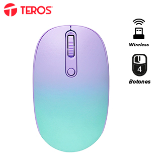 Mouse inalámbrico TEROS TE-1239S, 2.4GHz, 4 botones, purple