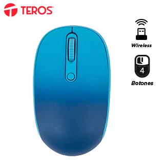 Mouse inalámbrico TEROS TE-1240S, 2.4GHz, 4 botones, azul