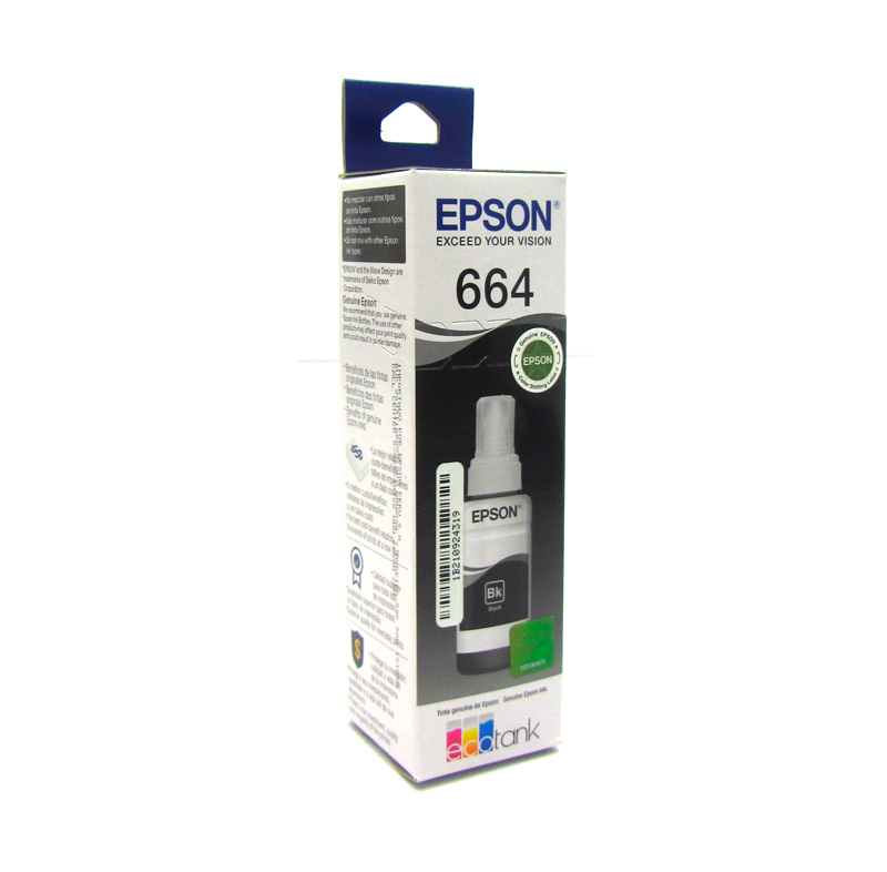 BOTELLA DE TINTA EPSON T664, COLOR NEGRO, CONTENIDO 70 ML
