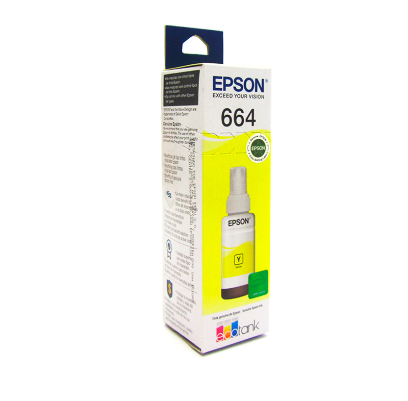 BOTELLA DE TINTA EPSON T664, COLOR AMARILLO, CONTENIDO 70 ML