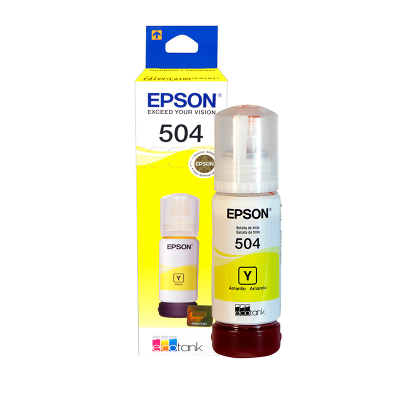 BOTELLA DE TINTA EPSON T504, COLOR AMARILLO, CONTENIDO 70ML