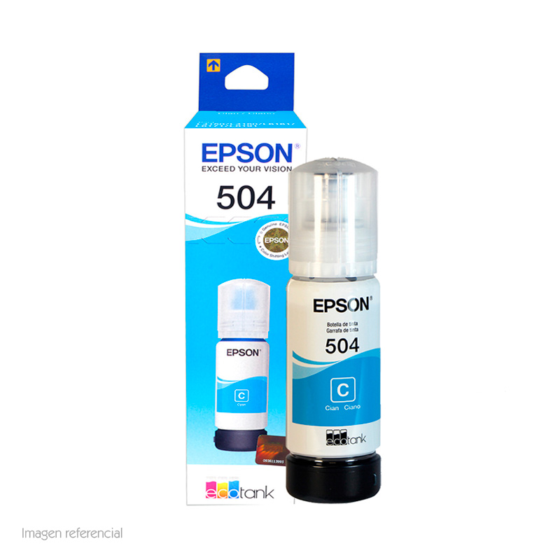 BOTELLA DE TINTA EPSON T504, COLOR CYAN, CONTENIDO 70ML