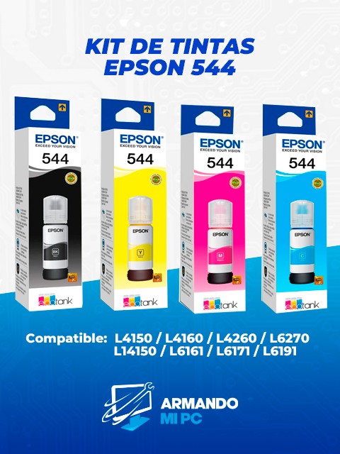 KIT DE TINTAS EPSON T544, COLOR NEGRO, AMARILLO, MAGENTA, CYAN