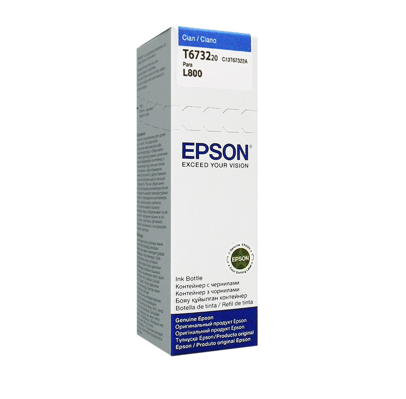 BOTELLA DE TINTA EPSON T673, COLOR CIAN, CONTENIDO 70ML