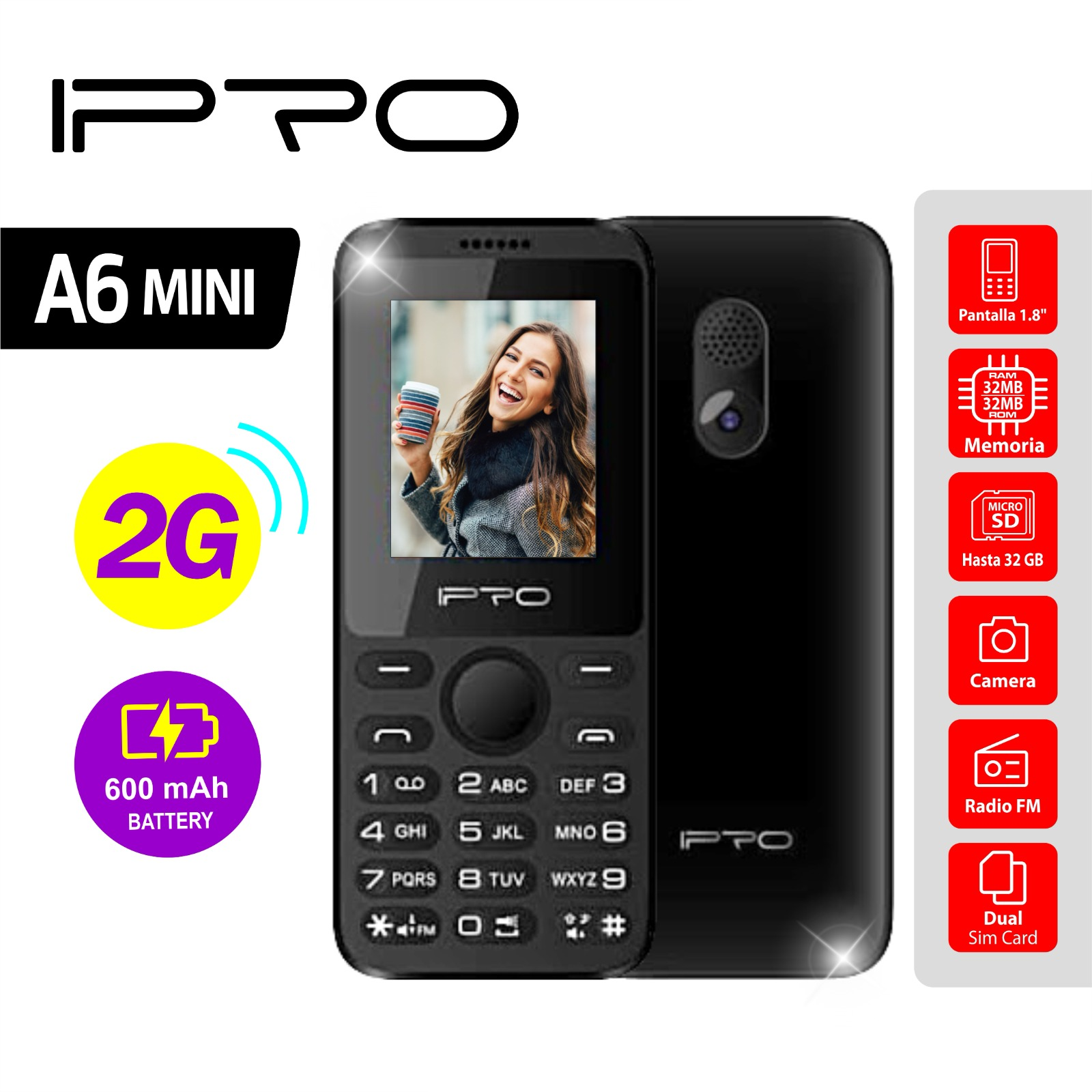 CELULAR IPRO A6MINI 2G BLACK DS