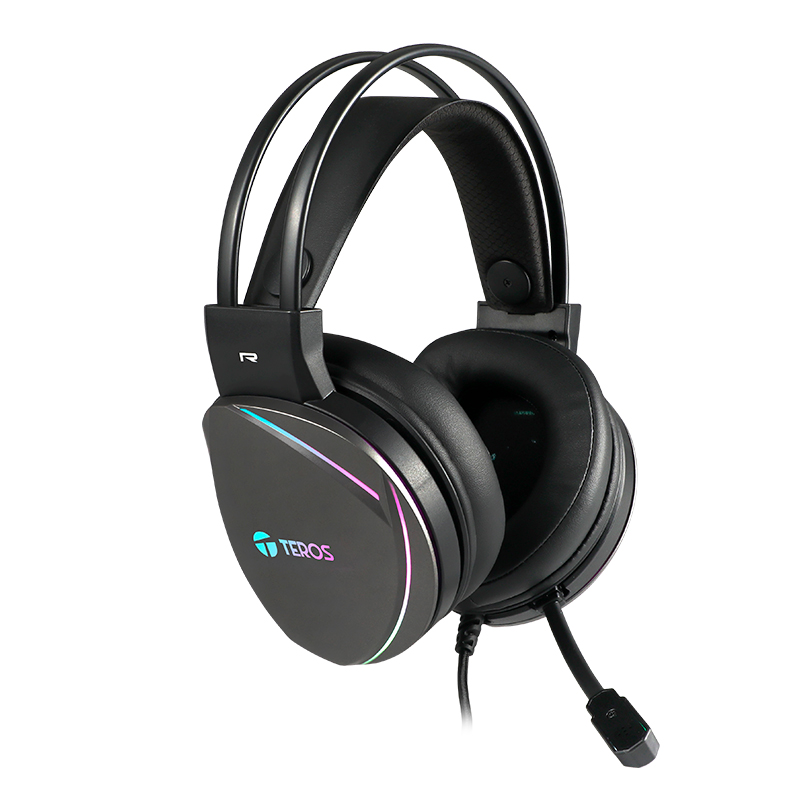 Auriculares Gaming TEROS TE-8170N estéreo 7.1, micrófono, conector USB, Negro, Luces RGB