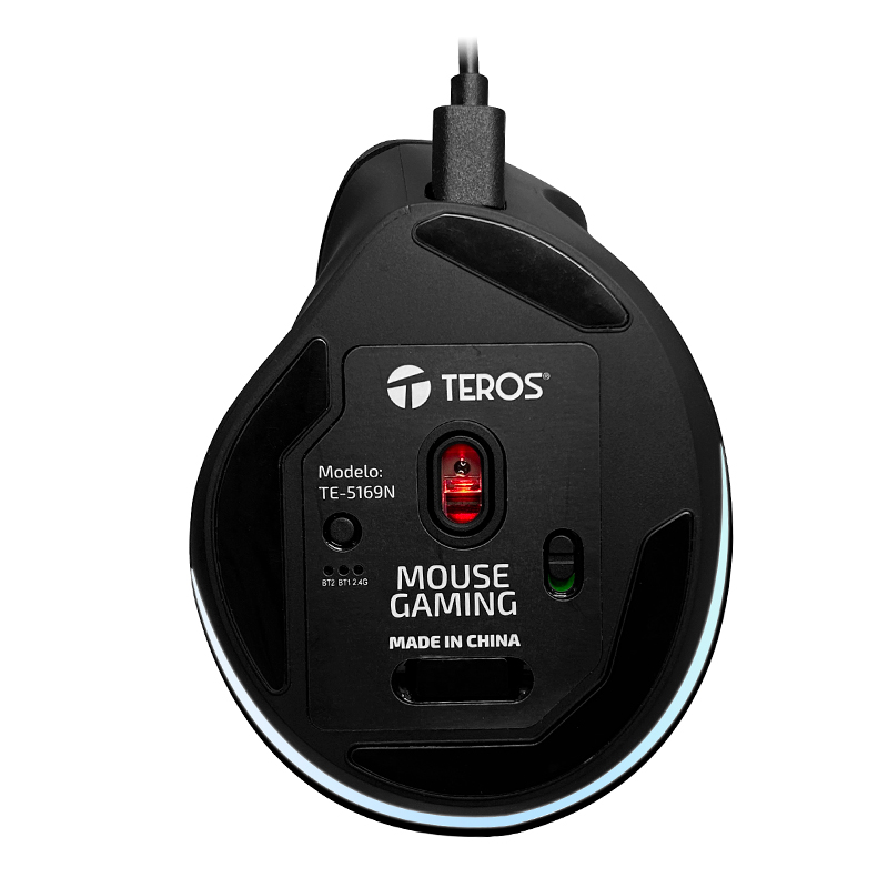 Mouse Teros TE-5169N, Inalámbrico Doble Modo: 2.4G+Bluetooth, 2400 DPI, Vertical, Negro