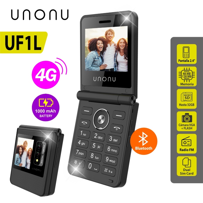 CELULAR UNONU UF1L FLIP PHONE 4G LTE BLACK DS