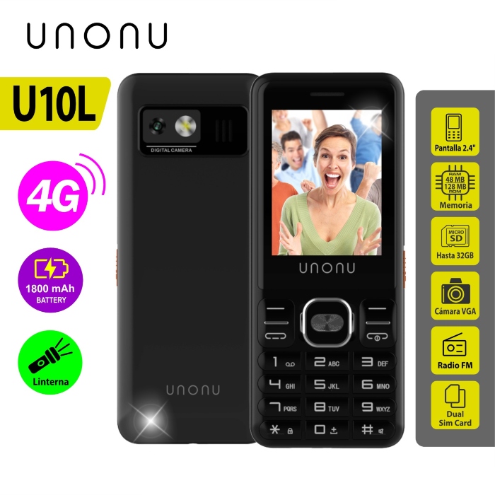 CELULAR UNONU U10L 4G BLACK DS